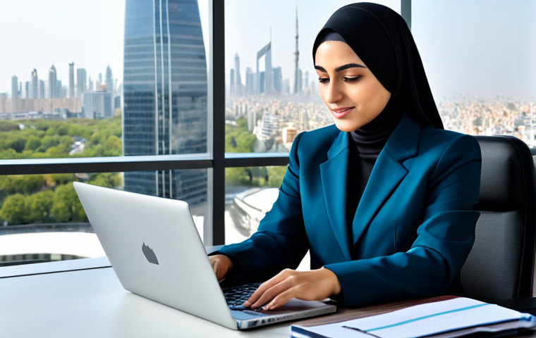 **
"A professional Arab businesswoman in a modern, fully clothed, modest business suit, working on a laptop at a sleek desk in a high-rise office overlooking a vibrant cityscape during the day. Safe for work, appropriate content, perfect anatomy, correct proportions, professional, family-friendly, well-formed hands, proper finger count, natural body proportions, high-quality rendering."
**
