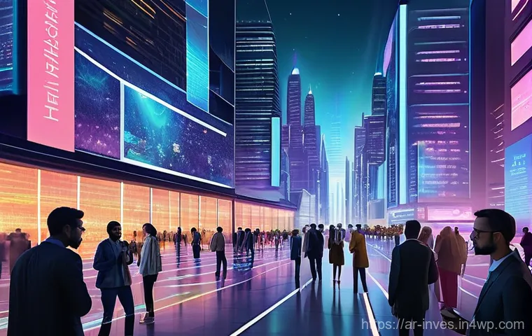 2023년 유망 블록체인 프로젝트 소개 - **Prompt:** A vibrant, futuristic cityscape at night, teeming with glowing data streams and intercon...