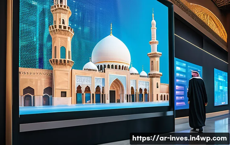 블록체인 기술의 적용 가능성과 한계 - A modern digital marketplace scene in a Middle Eastern city, showcasing diverse Arabic business prof...