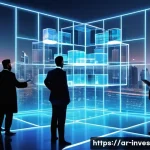 Home 21 블록체인 기술의 기초부터 배우기 - A detailed digital illustration of a blockchain network with interconnected blocks floating in a tra...
