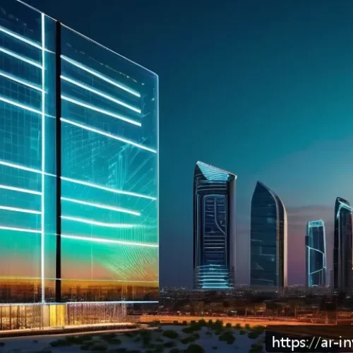 Home 30 블록체인 기반 금융 서비스의 미래 - A futuristic digital financial hub in an Arab city, showcasing a sleek high-tech bank building with ...